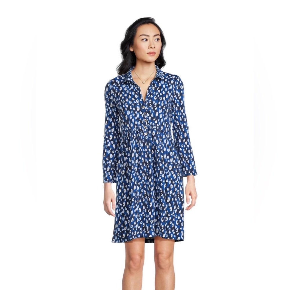 Lilly Pulitzer Navy and White Printed Long-Sleeve Dress